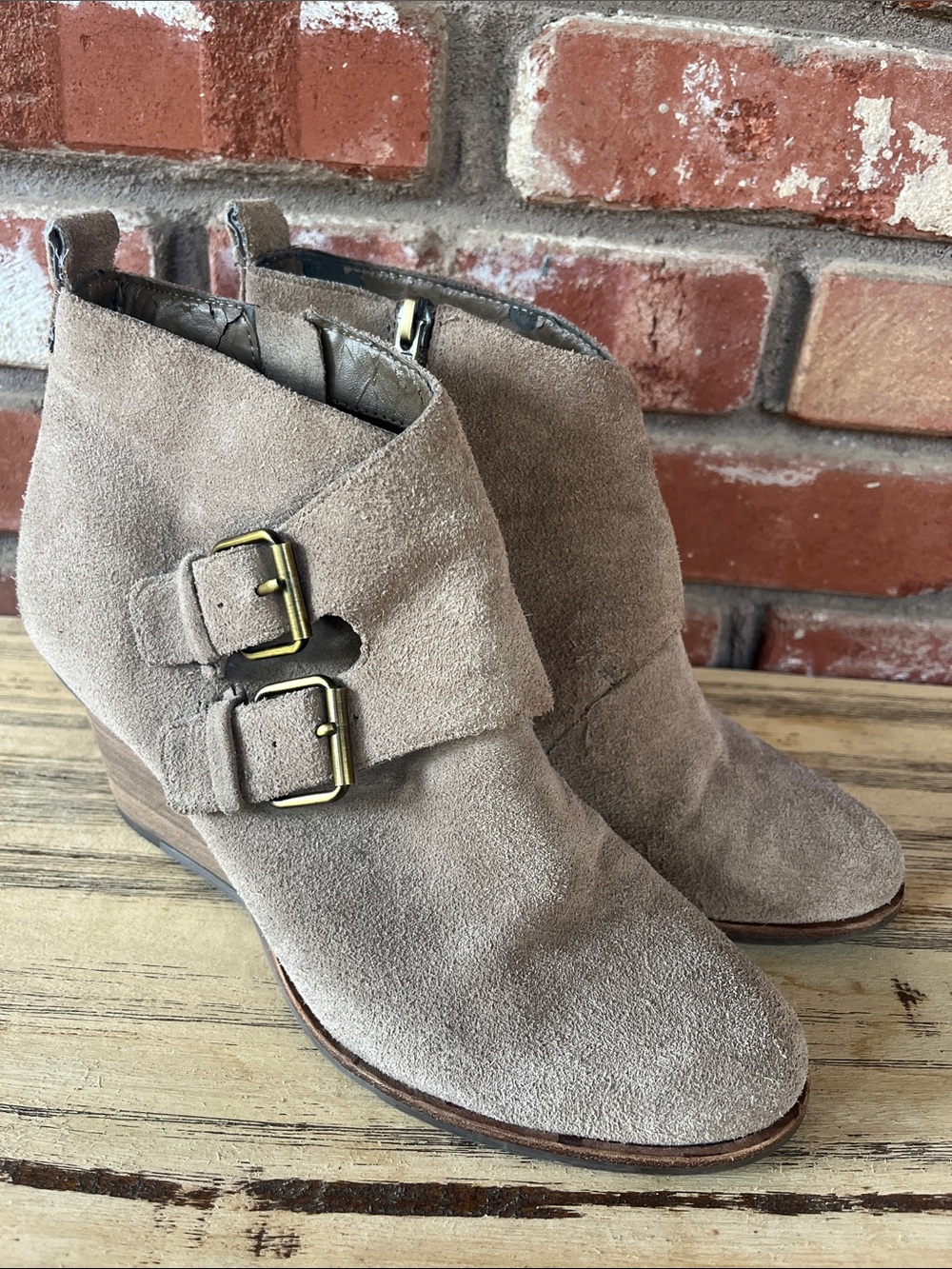 Dolce Vita Taupe Vegan Suede Ankle Booties with Double Buckles So Chic!